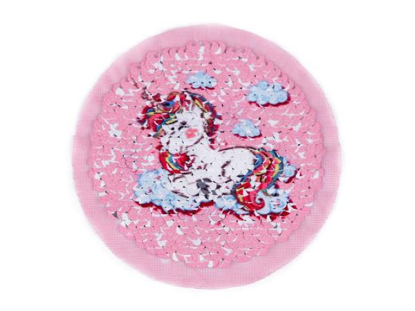 Applikation Wendepailetten Einhorn/Smile Rosa/Holografisch Silber